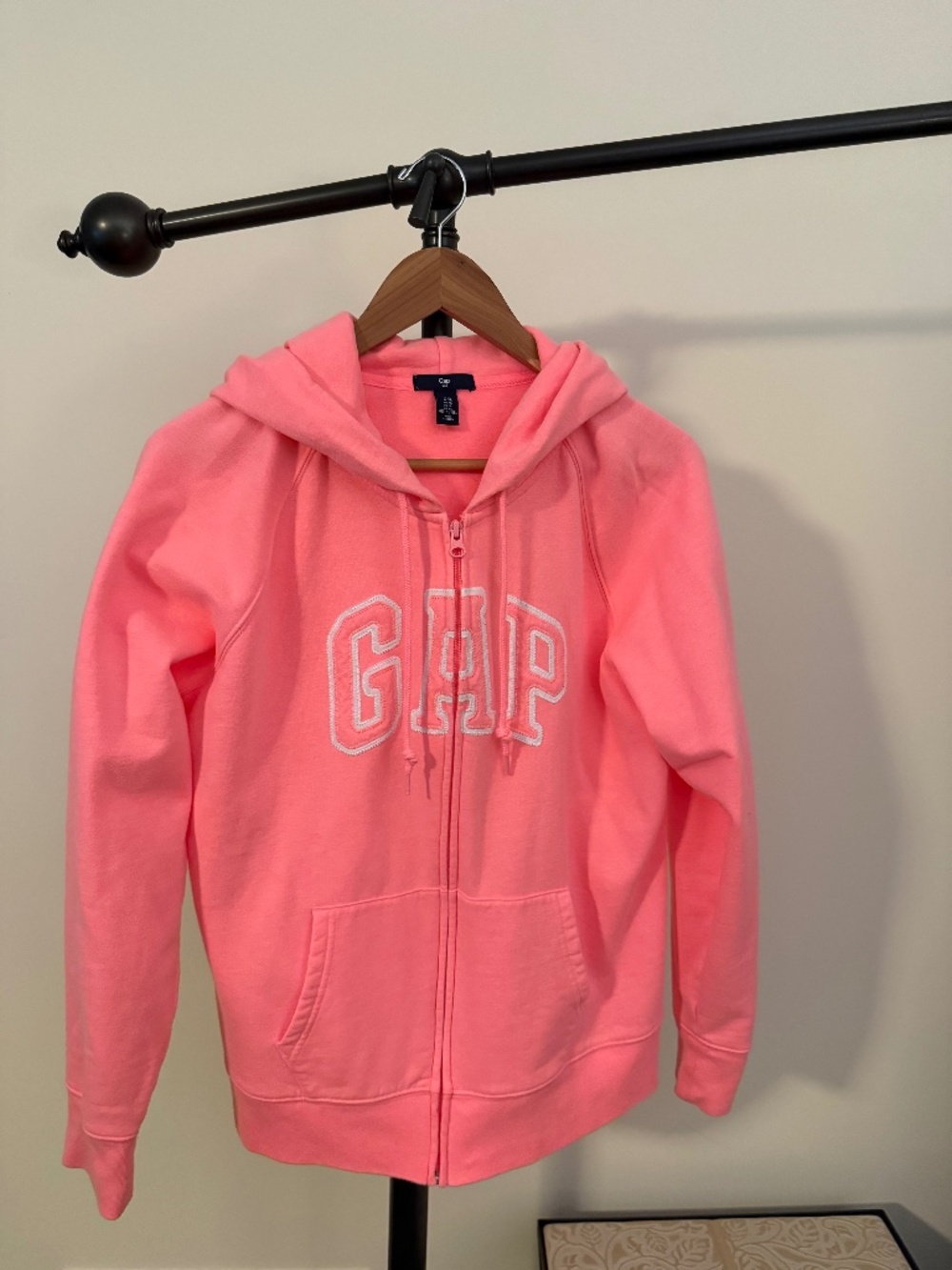 GAP Neon Coral Spellout Full Zip Hoodie Sweatshirt